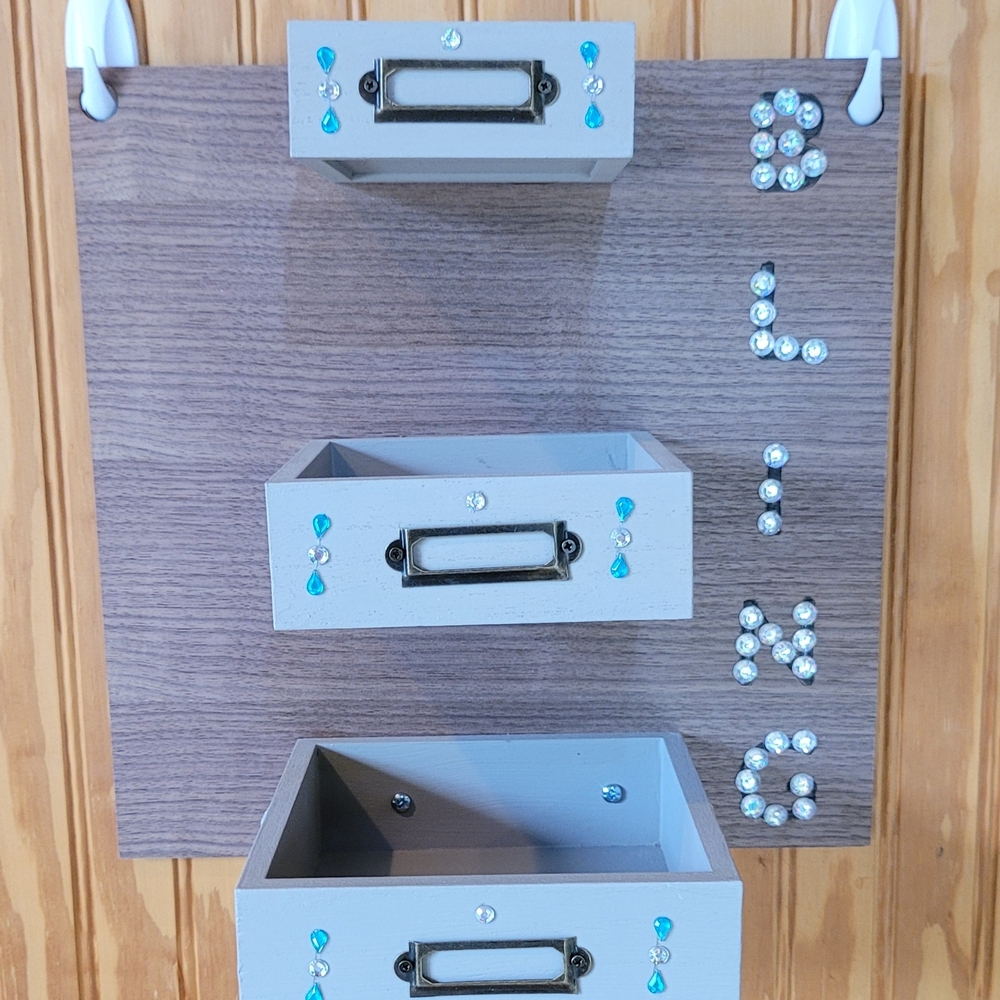 Handmade BLING WOODEN Wall Organizer with Grey Drawers
